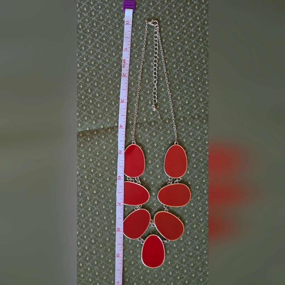 Elegant Red Oval Disks Necklace 9.5" Plus 3" Extender - Picture 5 of 5